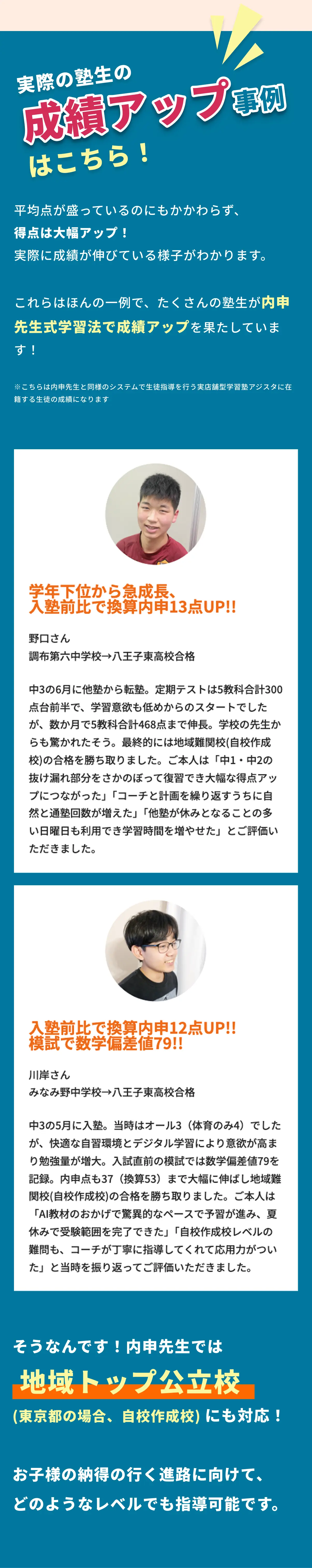 実際の塾生の成績アップ事例